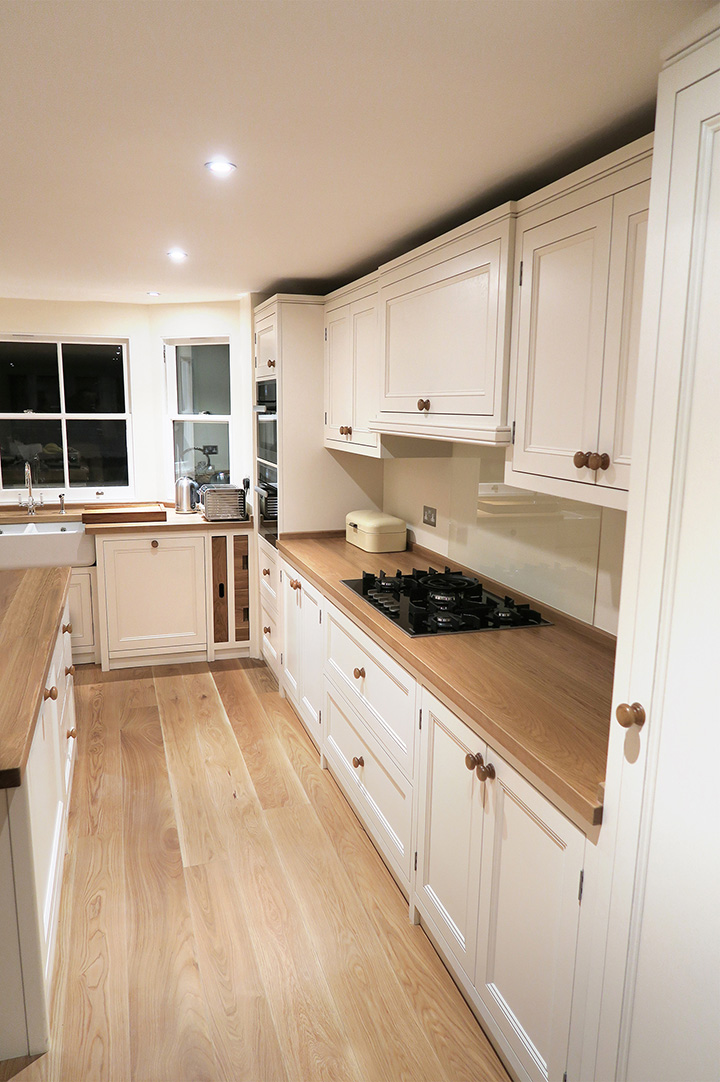 white kitchen oak flooring