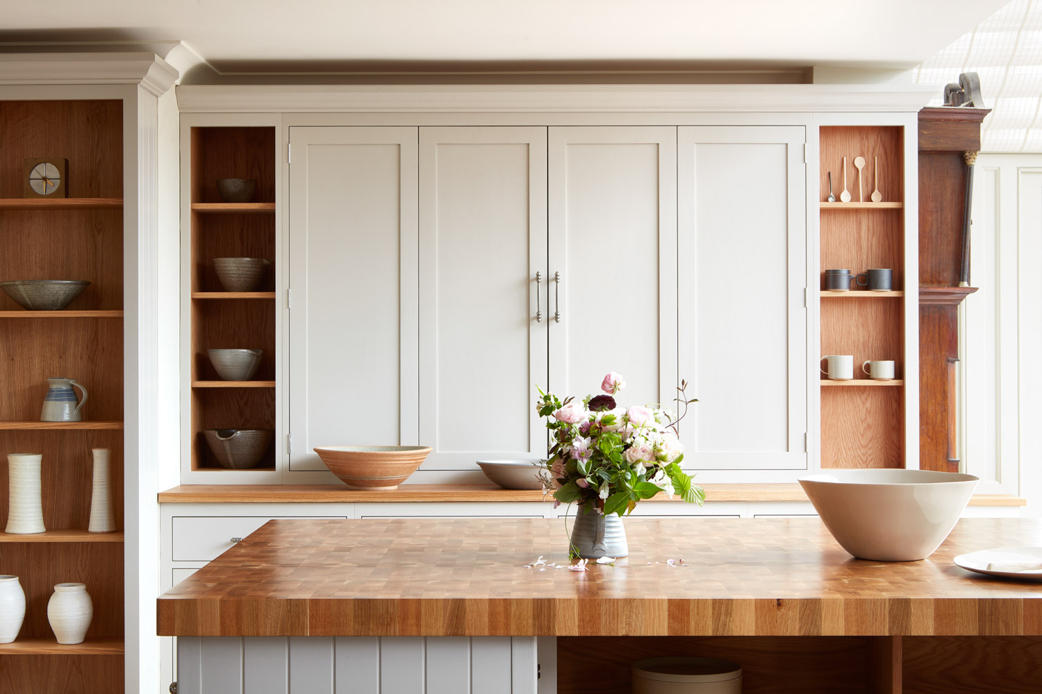 white shaker with open shelving